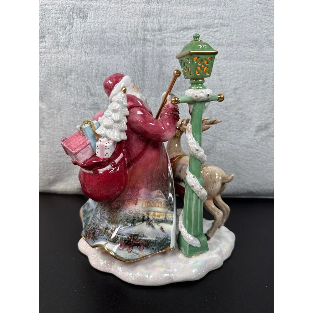 Thomas Kinkade Victorian Christmas II Illuminated Santa Reindeer Figurine 2003